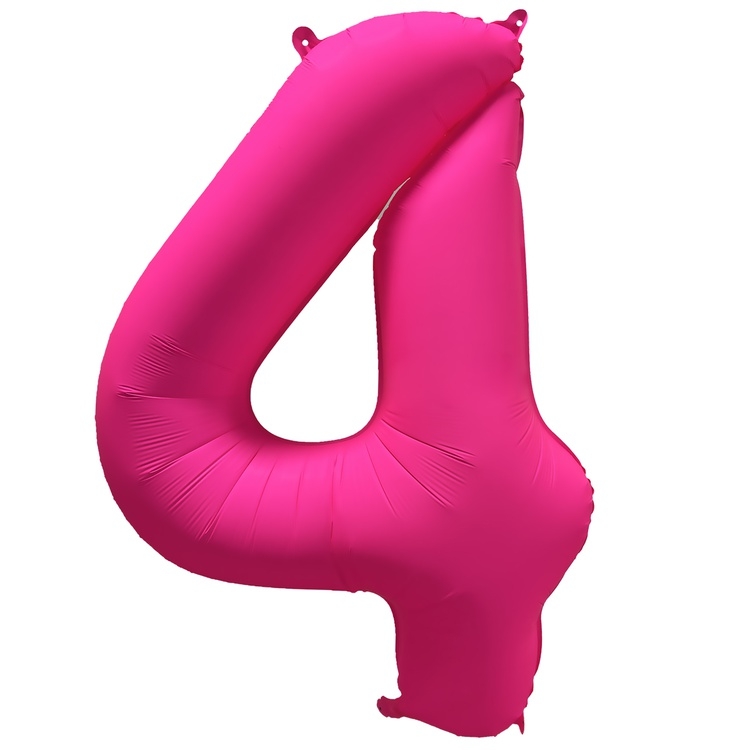 Шар Цифра "4" Неон Розовый / Pink (в упаковке)   